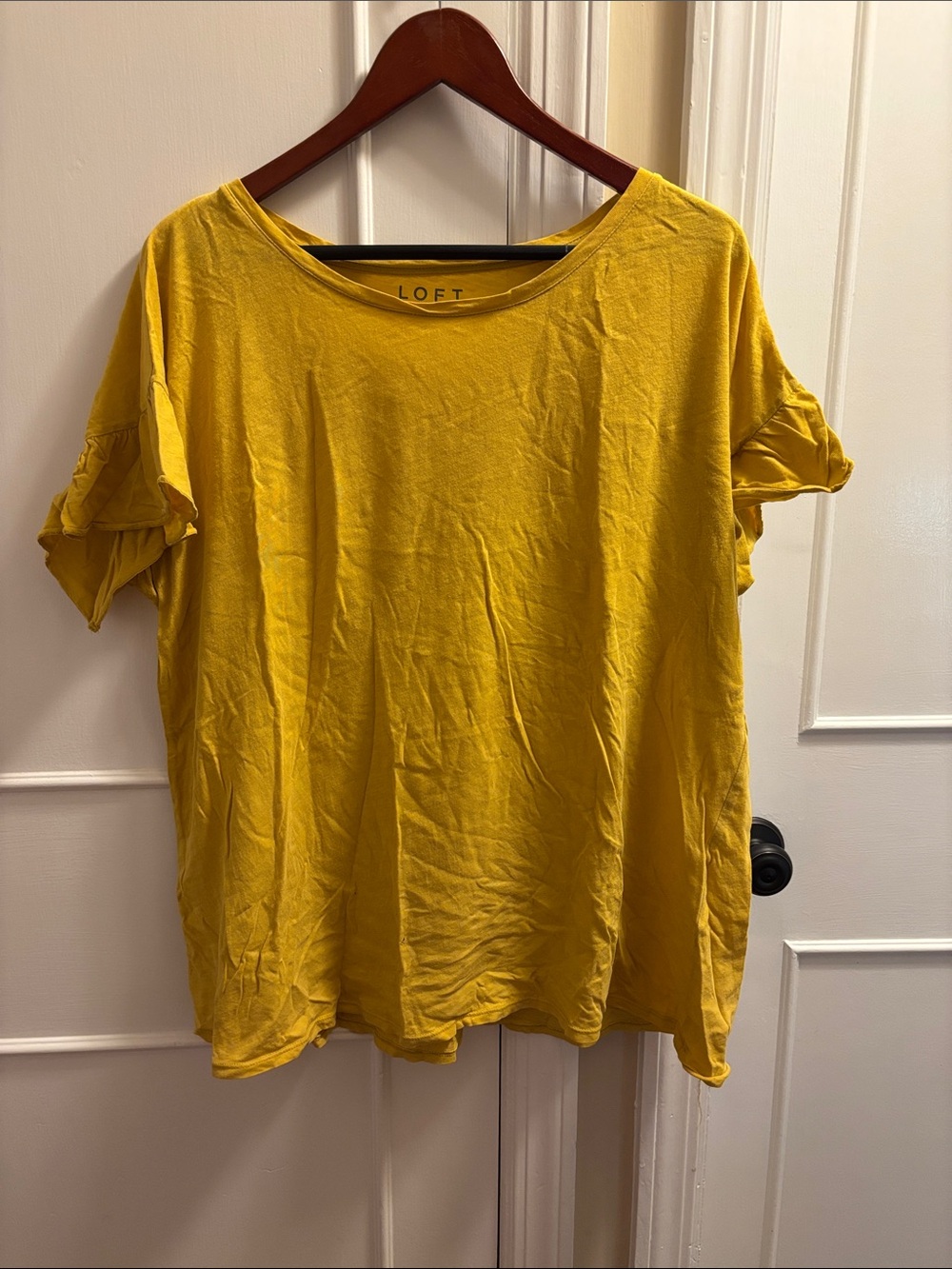 LOFT Mustard Yellow Ruffle Sleeve Short Sleeve Tee